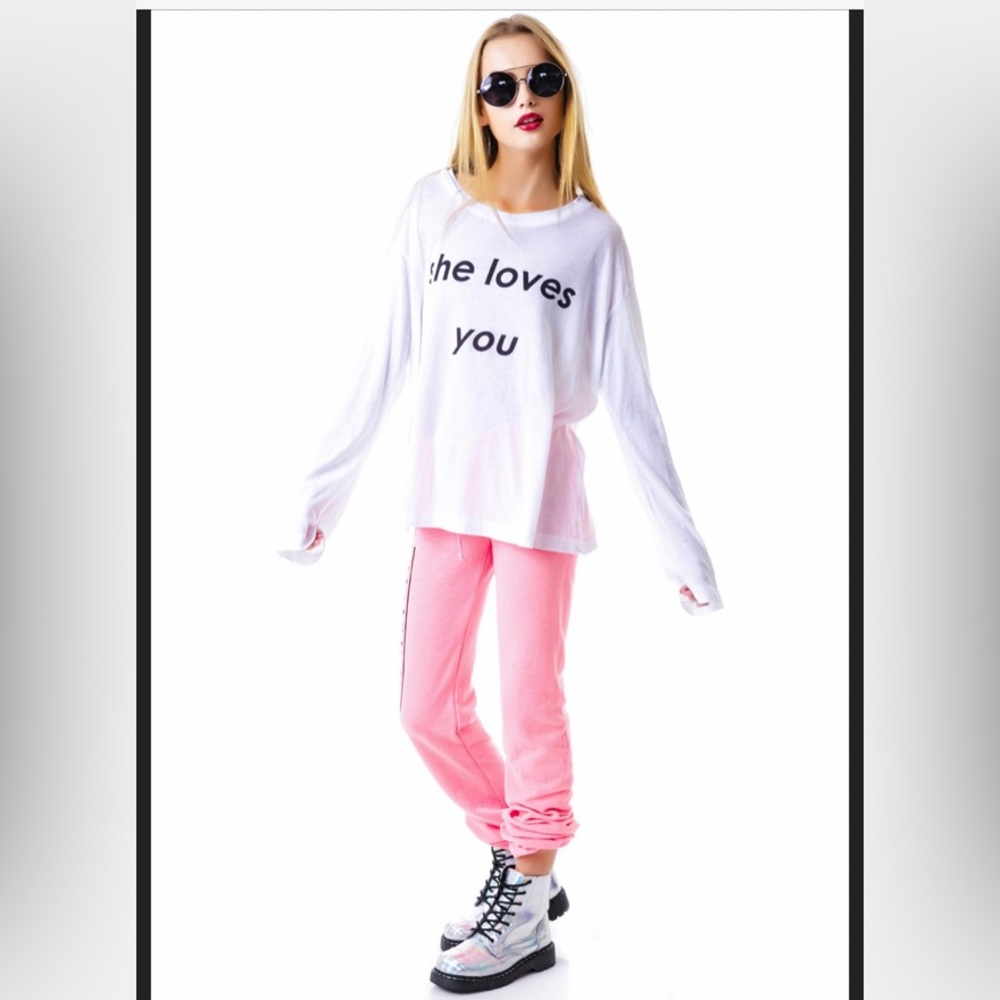 Wildfox Dolls Kill She Loves Me long sleeve white shirt tee Very Soft women’s M - Picture 2 of 7